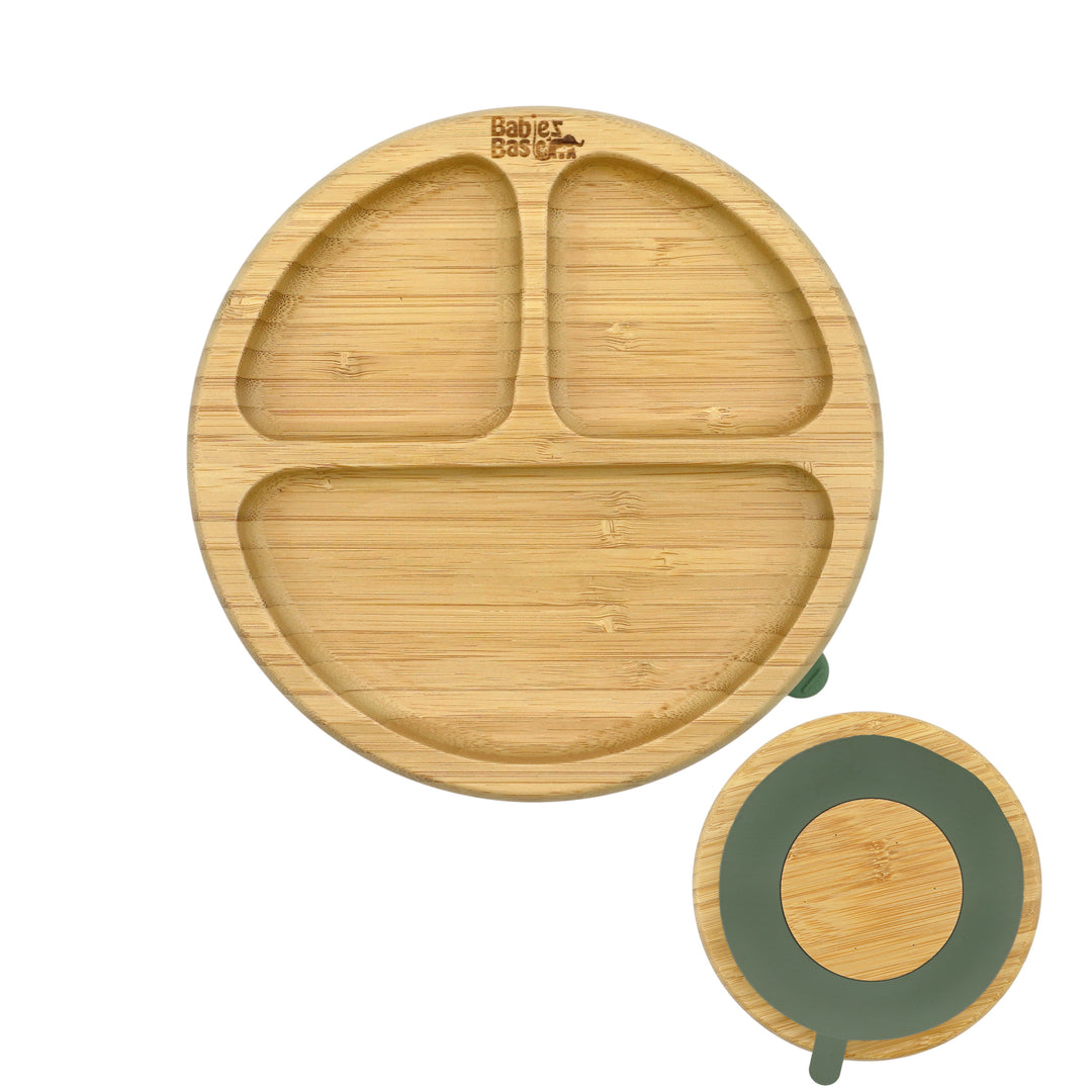 Babies Basic Bamboo Plate with Silicone Suction for Kids, Green