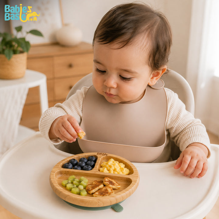 Babies Basic Bamboo Plate with Silicone Suction for Kids, Green