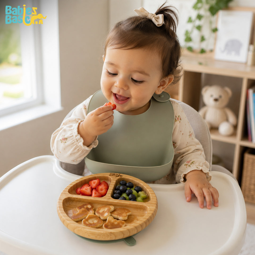 Babies Basic Bamboo Plate with Silicone Suction for Kids, Green