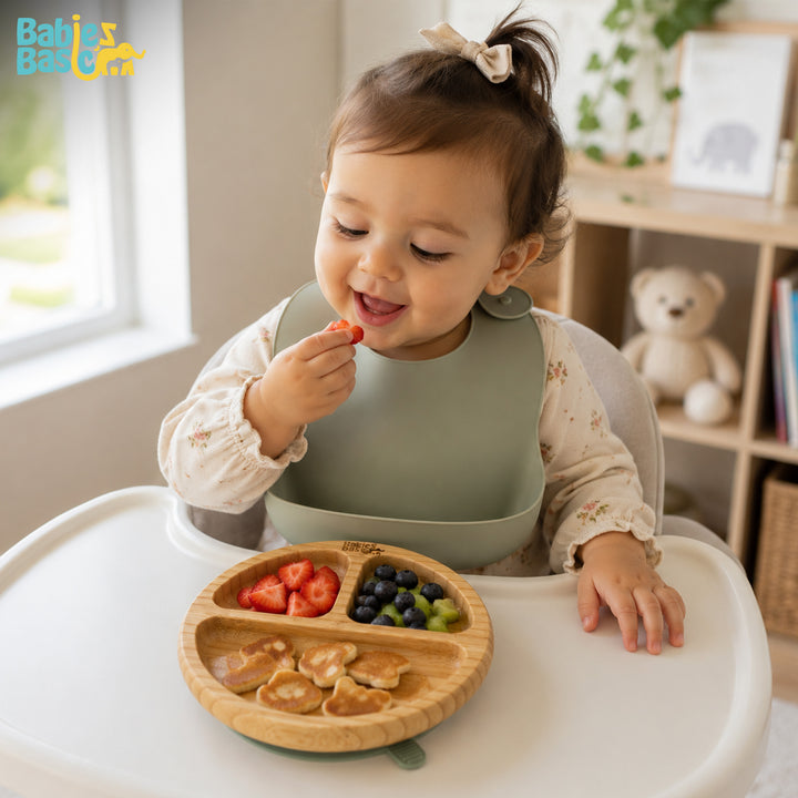 Babies Basic Bamboo Plate with Silicone Suction for Kids, Green