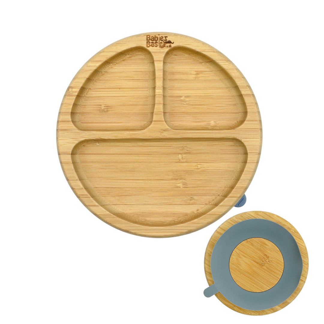 Babies Basic Bamboo Plate with Silicone Suction for Kids, Indigo
