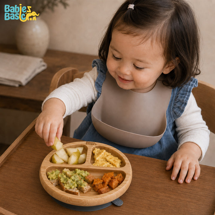 Babies Basic Bamboo Plate with Silicone Suction for Kids, Indigo
