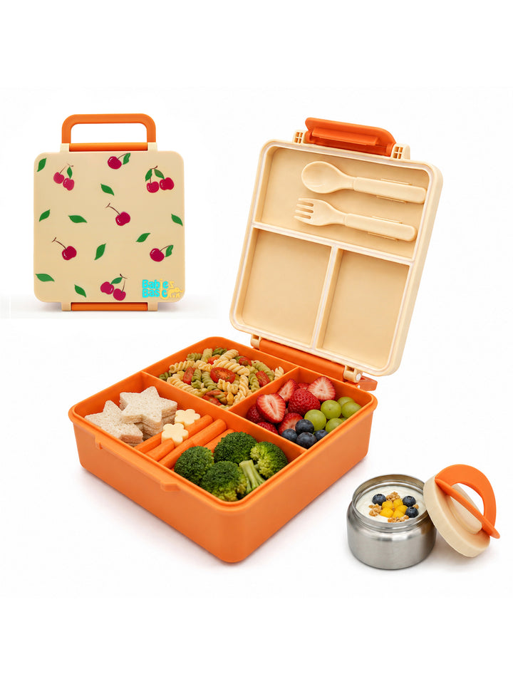 Babies Basic Insulated Bento Lunchbox, Built-in Thermos, Leakproof Compartments, 3+ Years - Beige - Fruit