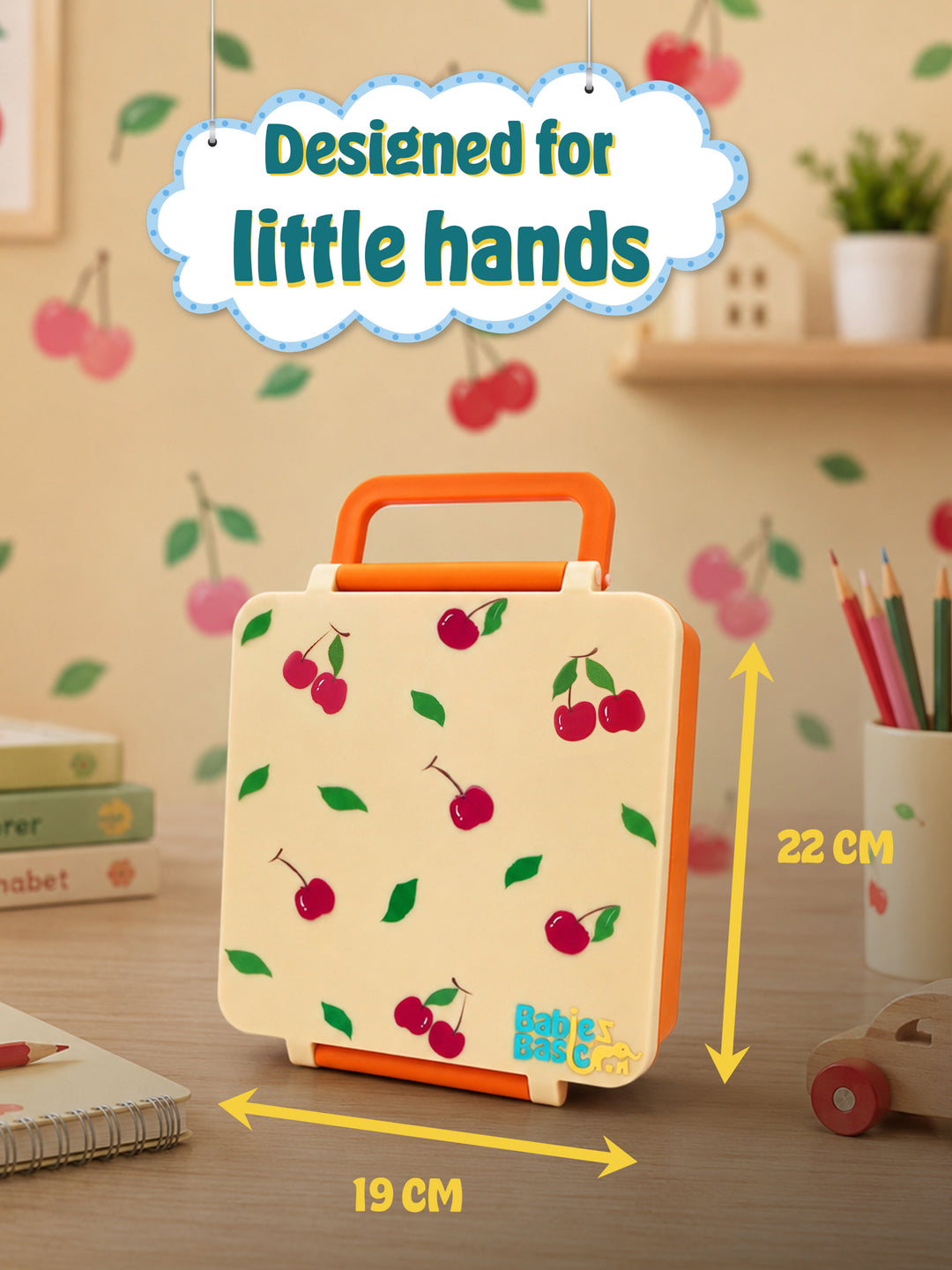Babies Basic Insulated Bento Lunchbox, Built-in Thermos, Leakproof Compartments, 3+ Years - Beige - Fruit