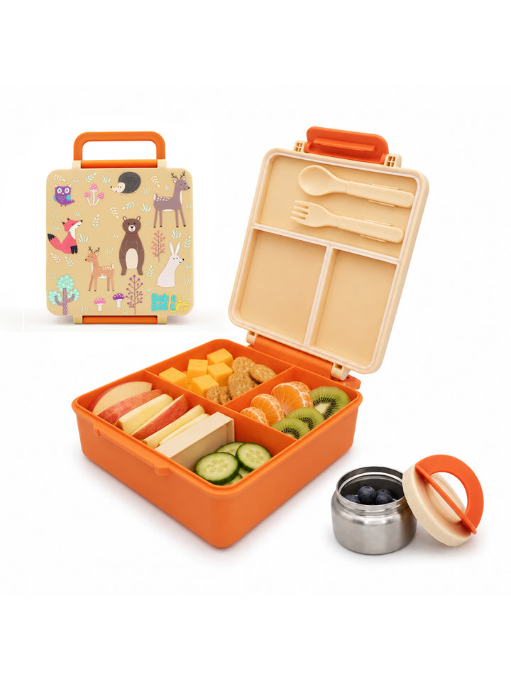 Babies Basic Insulated Bento Lunchbox, Built-in Thermos, Leakproof Compartments, 3+ Years - Beige - Zoo