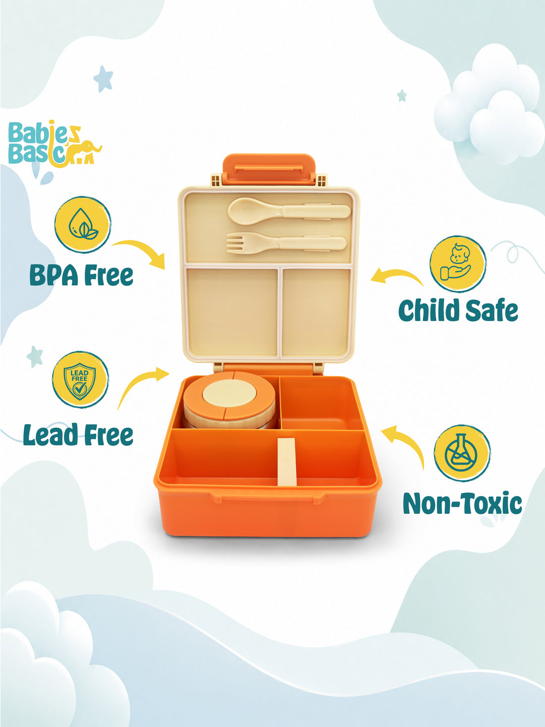 Babies Basic Insulated Bento Lunchbox with Stainless Steel Bottle, 3+ Years - Beige - Zoo