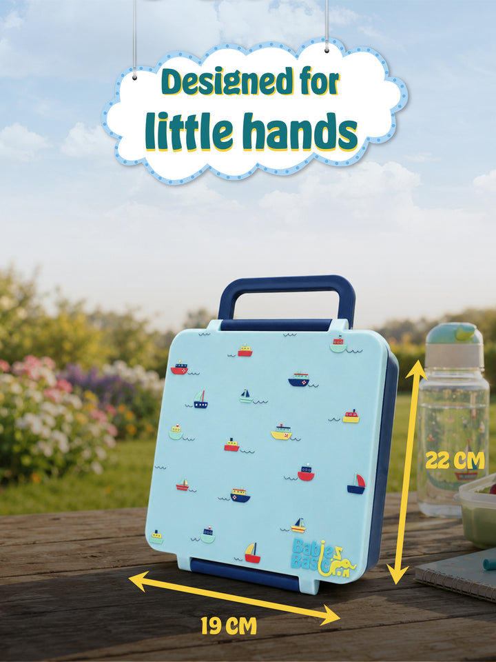 Babies Basic Insulated Bento Lunchbox, Built-in Thermos, Leakproof Compartments, 3+ Years - Blue - Boat