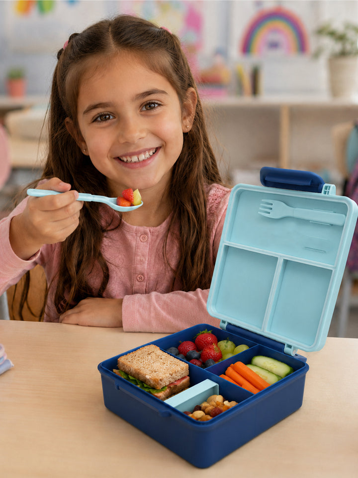 Babies Basic Insulated Bento Lunchbox, Built-in Thermos, Leakproof Compartments, 3+ Years - Blue - Boat