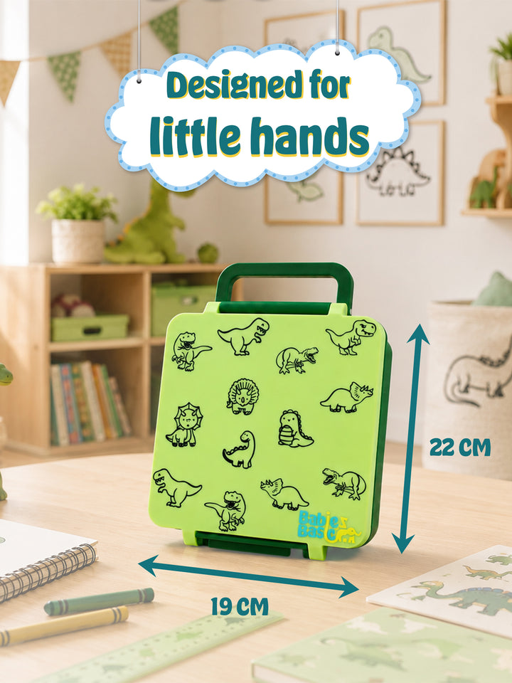 Babies Basic Insulated Bento Lunchbox, Built-in Thermos, Leakproof Compartments, 3+ Years - Green - Dinosaur
