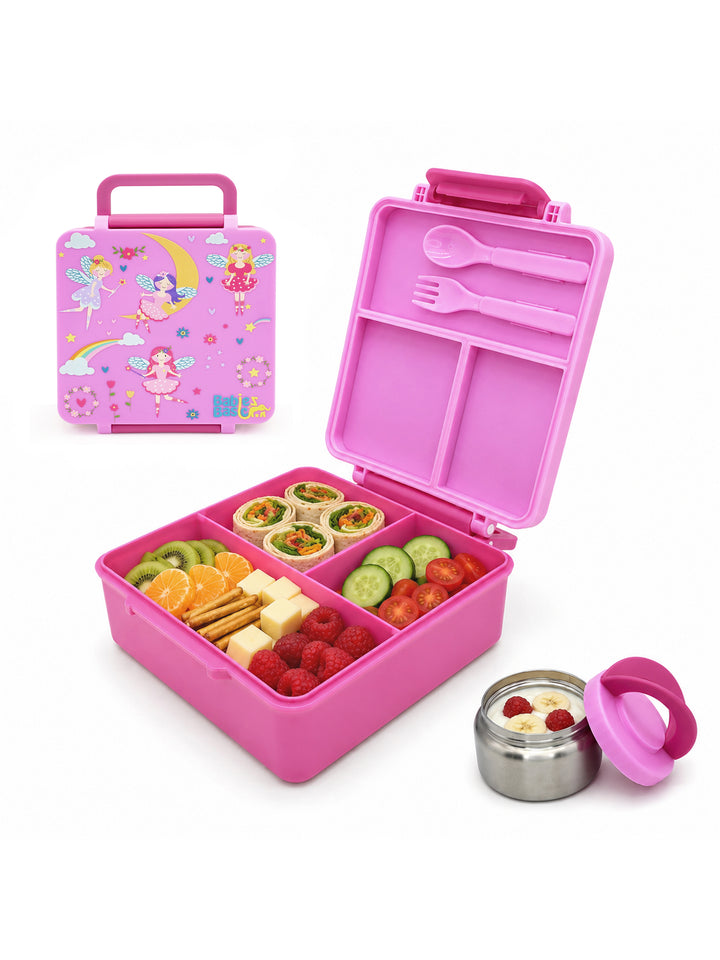 Babies Basic Insulated Bento Lunchbox, Built-in Thermos, Leakproof Compartments, 3+ Years - Pink - Princess