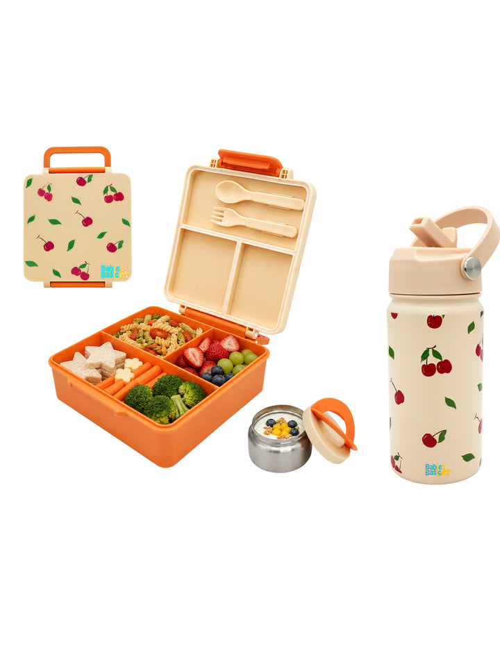 Babies Basic Insulated Bento Lunchbox with Stainless Steel Bottle, 3+ Years - Beige - Fruit