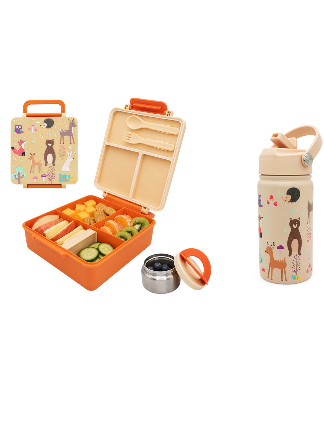 Babies Basic Insulated Bento Lunchbox with Stainless Steel Bottle, 3+ Years - Beige - Zoo