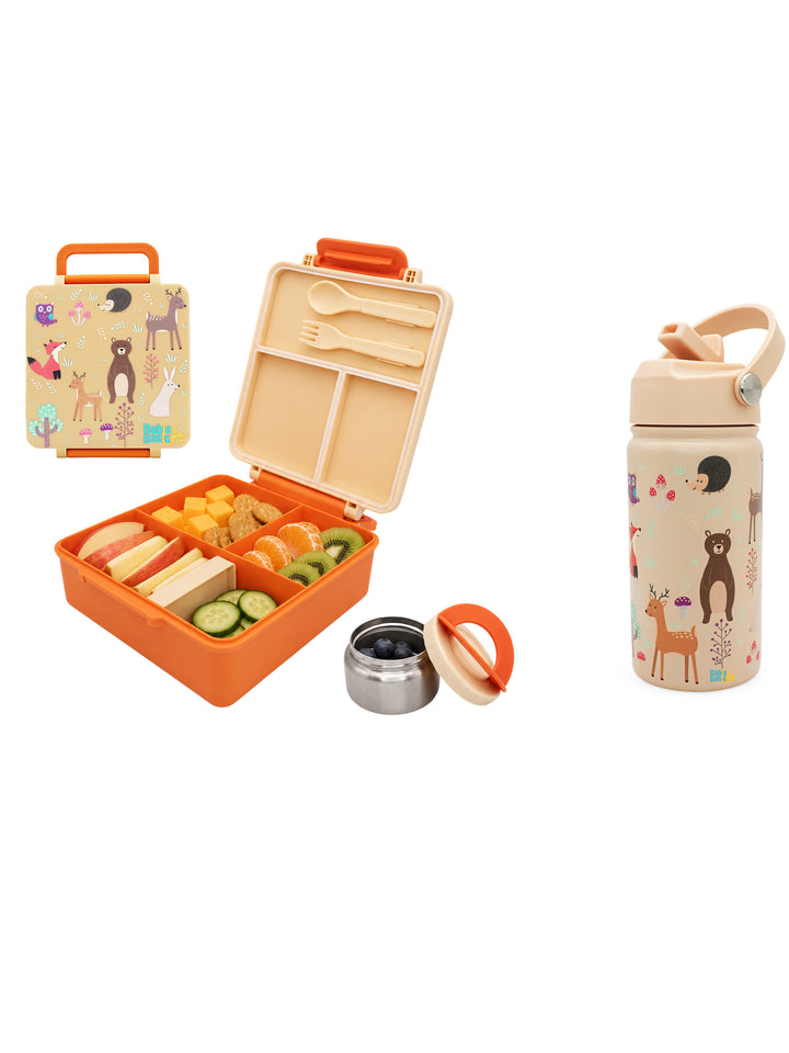 Babies Basic Insulated Bento Lunchbox with Stainless Steel Bottle, 3+ Years - Beige - Zoo