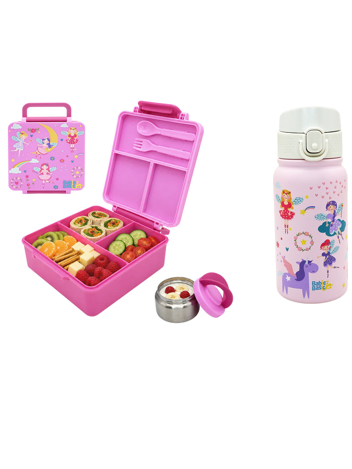 Babies Basic Insulated Bento Lunchbox with Stainless Steel Bottle, 3+ Years - Pink - Princess