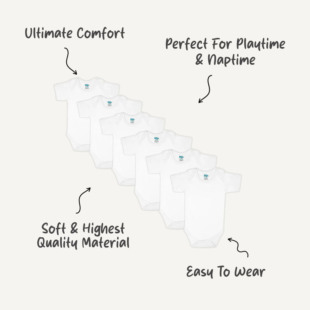 Babies Basic - 6pc-Set - 100% Cotton ShortSleeve Bodysuit ‚ White