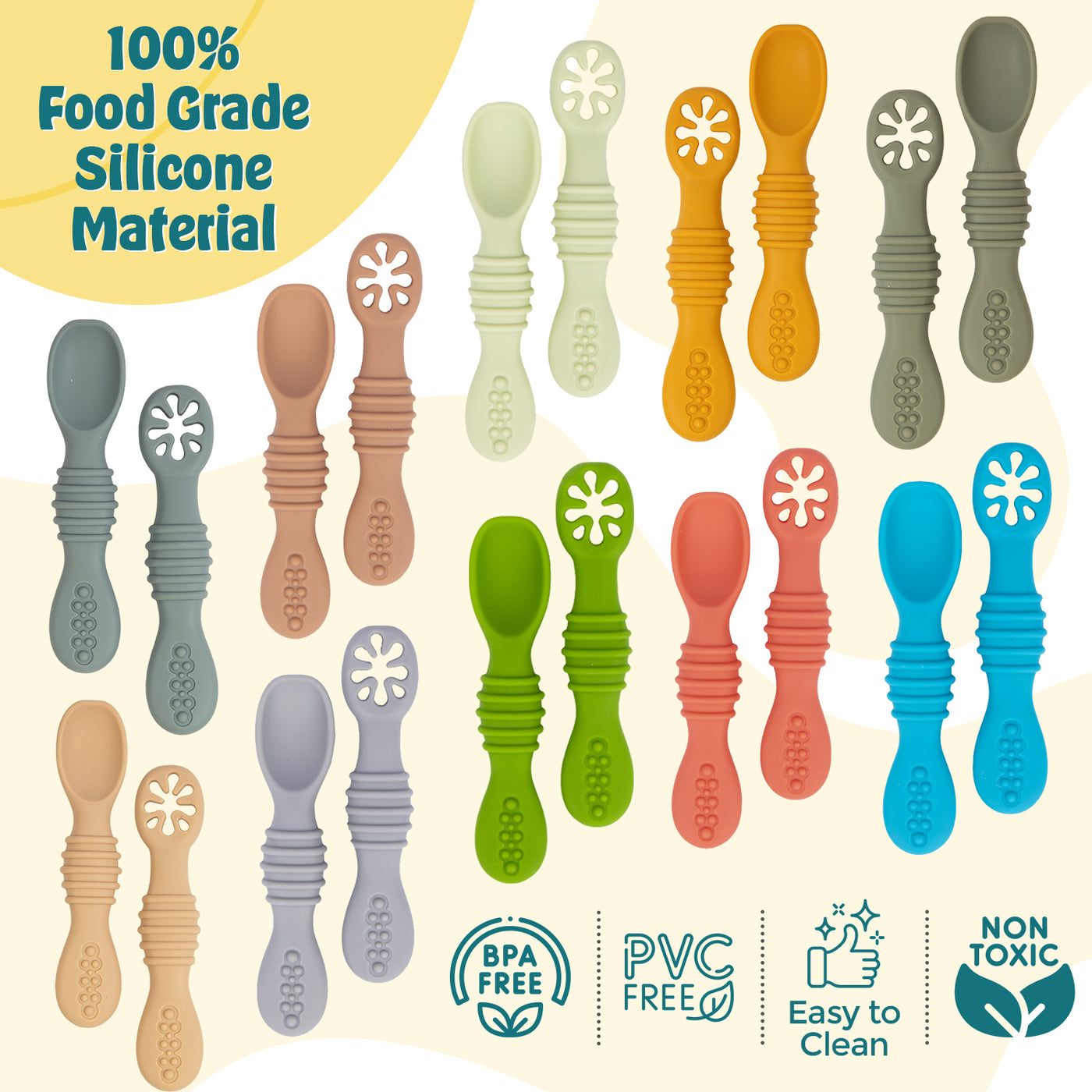 Stage 1 Spoon Set with Masher - Green | Non-Toxic & Multi-Functional |  For Convenient and Safe First Feeds