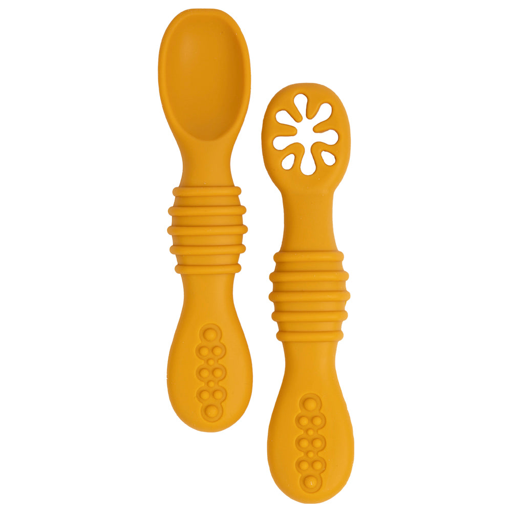 Stage 1 Spoon Set - Yellow | Easy Handle Grip & Silicone Material