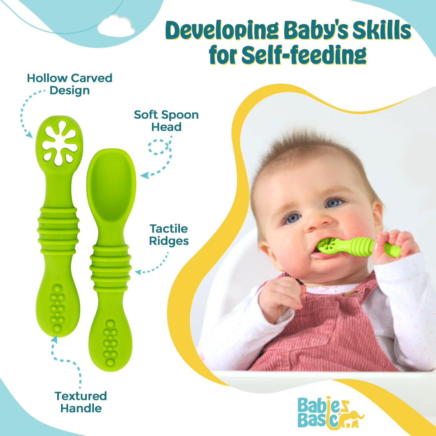 Stage 1 Spoon Set with Masher - Green | Non-Toxic & Multi-Functional |  For Convenient and Safe First Feeds