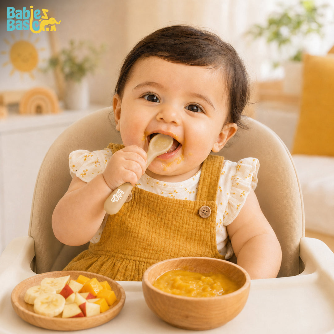 Babies Basic Flexible Silicone Spoon Set with travel case for kids, Beige and Pink