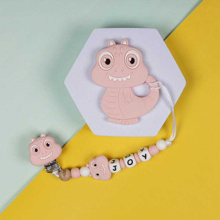 Personalized Pacifier Clip - Pink Dinosaur | Non Plastic Material