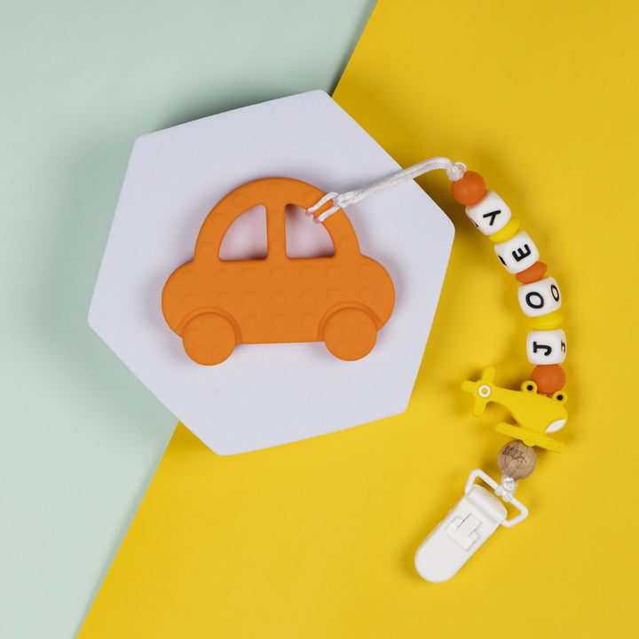 Personalized Pacifier Clip - Orange Car | Versatile, Safe And Durable
