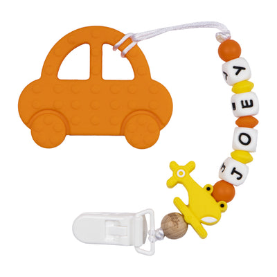 Personalized Pacifier Clip - Orange Car