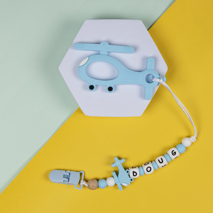 Personalized Pacifier Clip - Blue Helicopter | Non-Toxic Material
