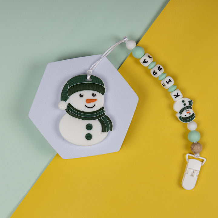 Personalized Pacifier Clip - Green Snowman | Soft And Durable
