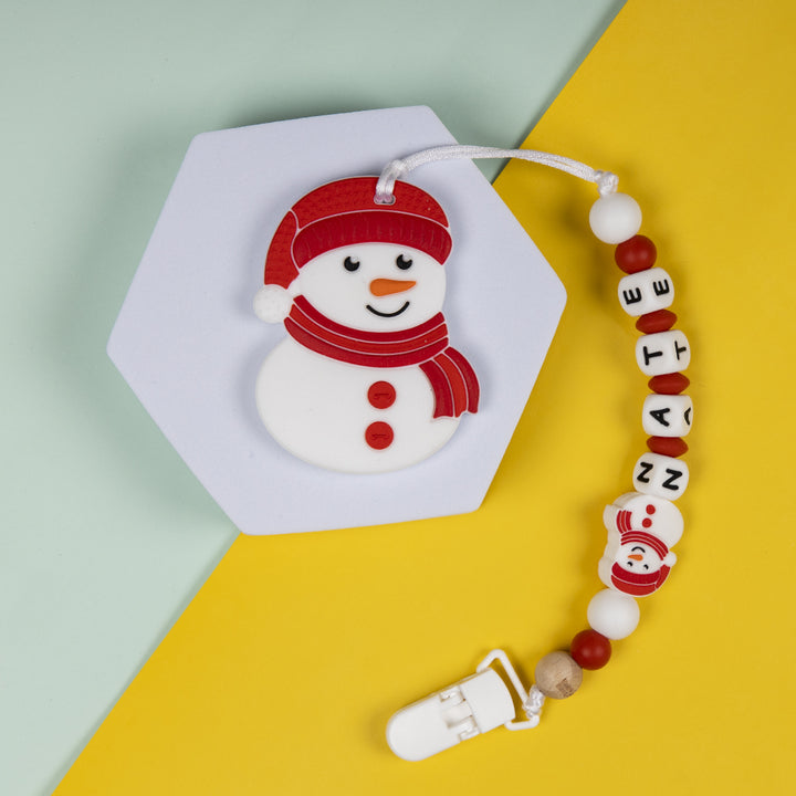 Personalized Pacifier Clip for Babies - Red Snowman | Non-Toxic Material