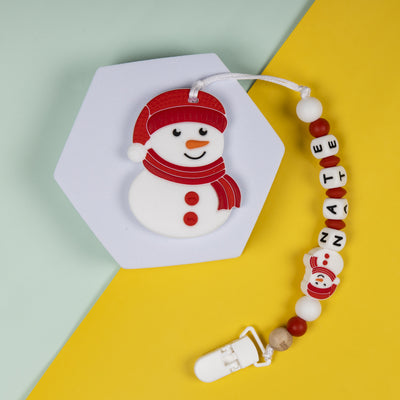 Personalized Pacifier Clip - Red Snowman