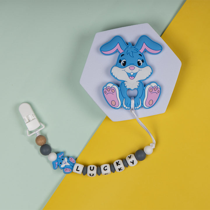 Personalized Pacifier Clip - Navy Bunny | Teething Toy Holder