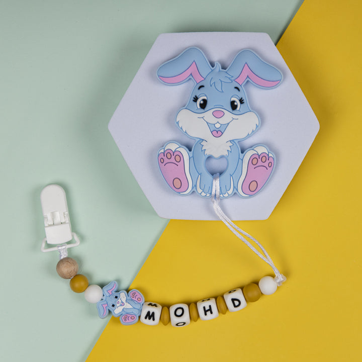 Personalized Pacifier Clip for Babies - Sky Blue Bunny | Safe, Durable And Versatile
