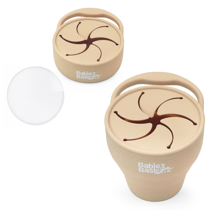 Babies Basic Collapsable Silicone Snack Cup/Box for Kids, Beige