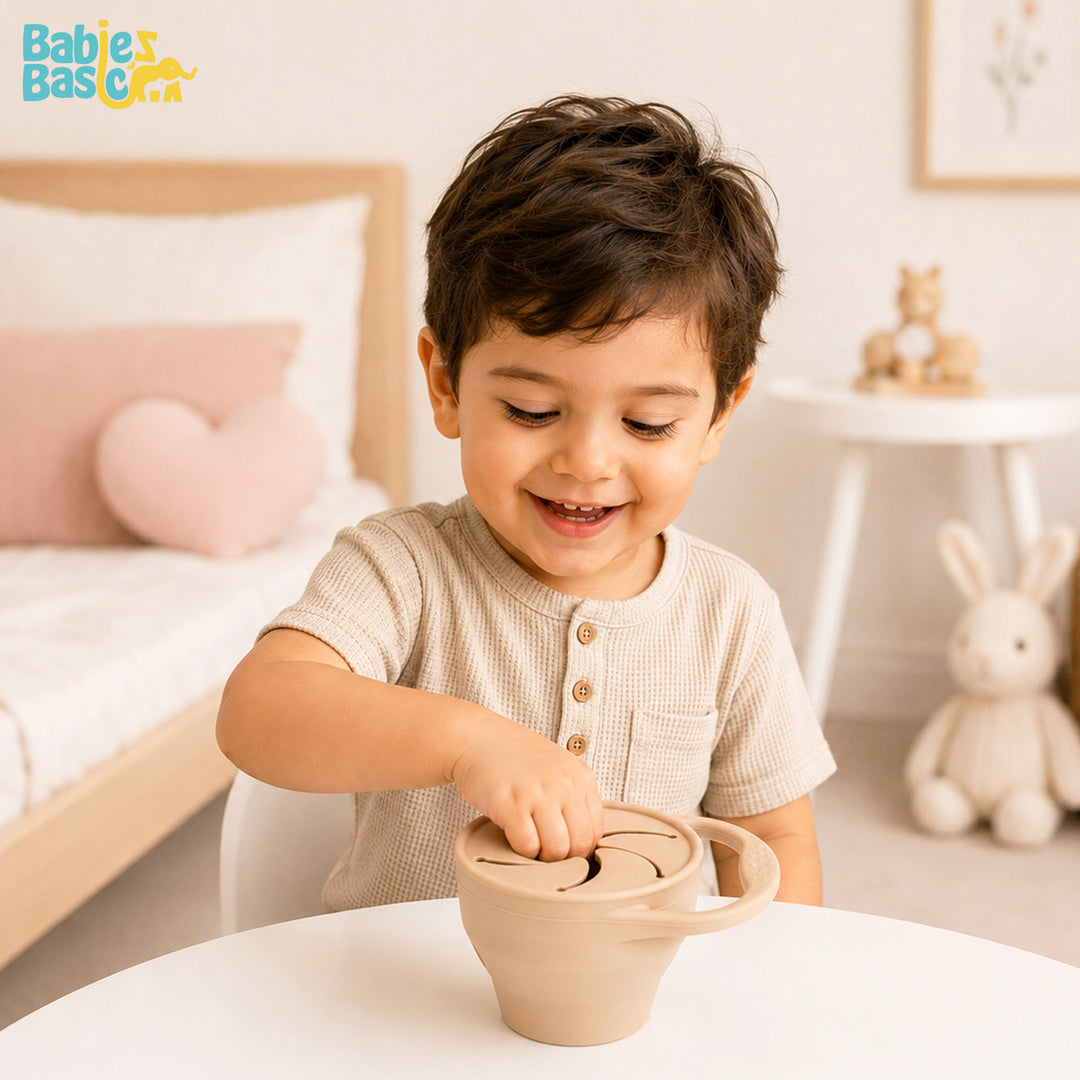 Babies Basic Collapsable Silicone Snack Cup/Box for Kids, Beige