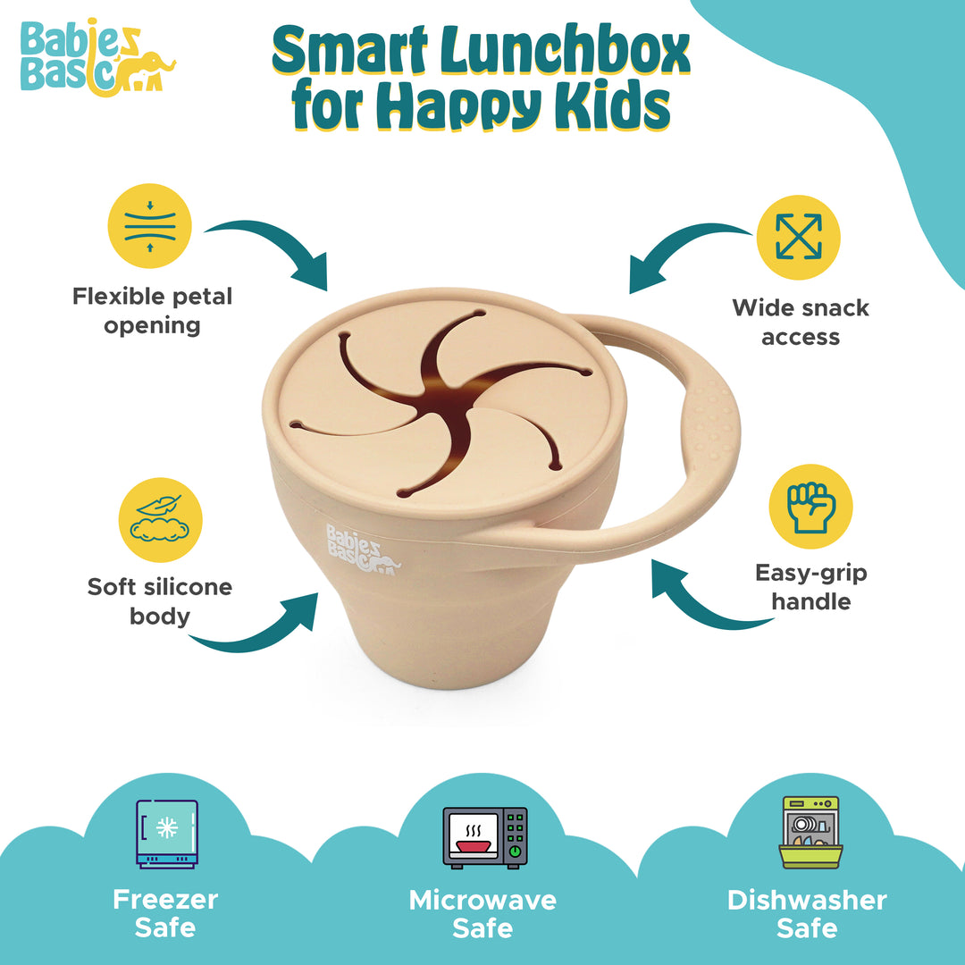 Babies Basic Collapsable Silicone Snack Cup/Box for Kids, Beige