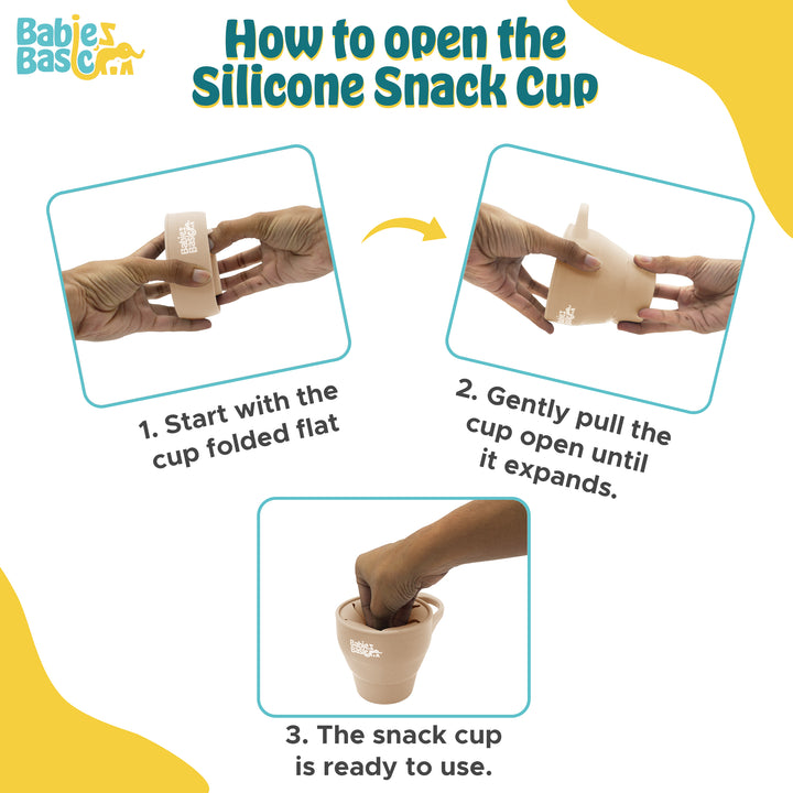 Babies Basic Collapsable Silicone Snack Cup/Box for Kids, Beige
