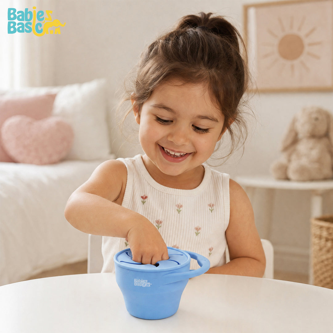 Babies Basic Collapsable Silicone Snack Cup/Box for Kids, Blue