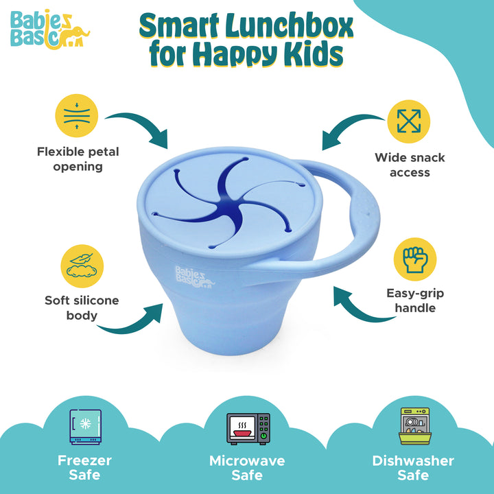 Babies Basic Collapsable Silicone Snack Cup/Box for Kids, Blue