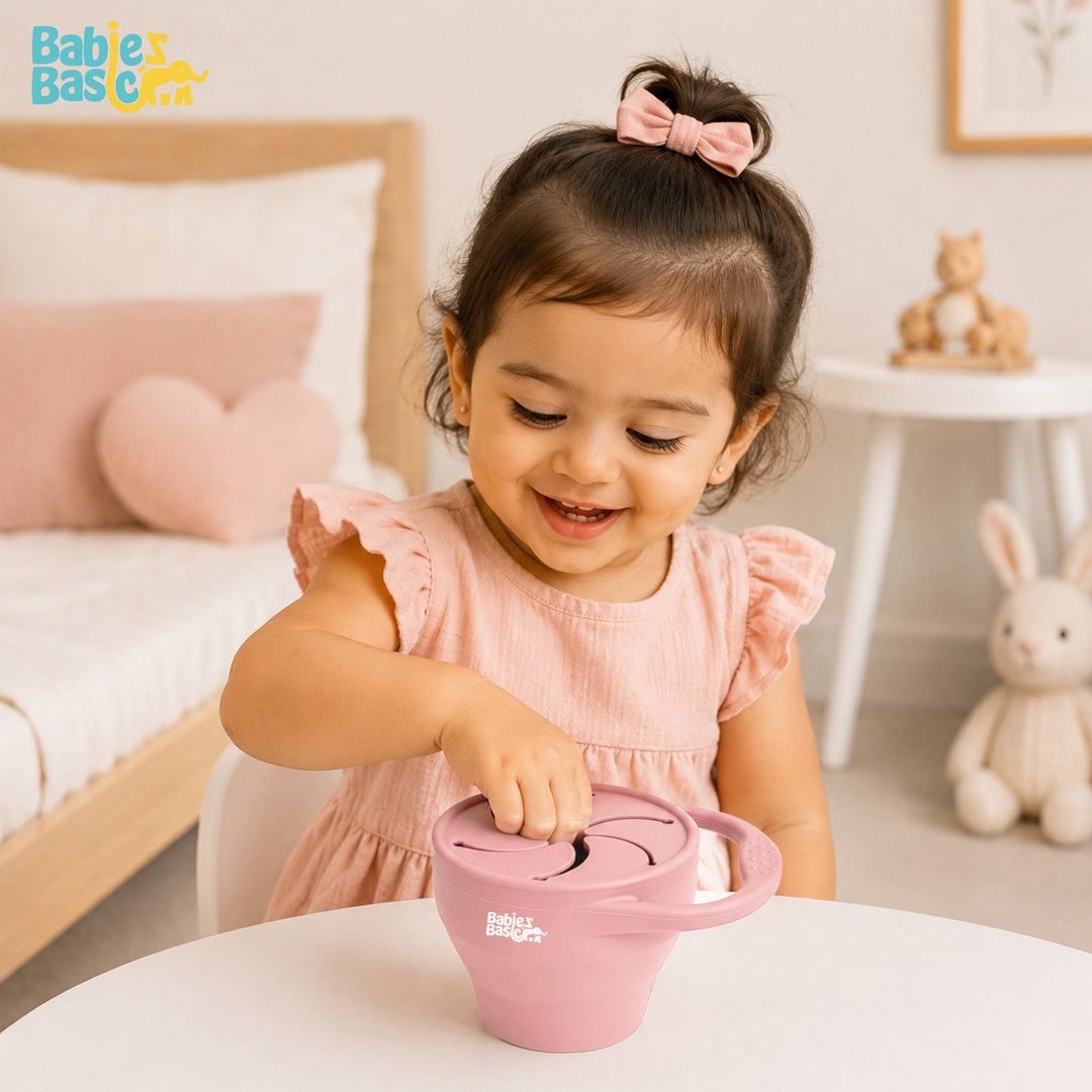 Babies Basic Collapsable Silicone Snack Cup/Box for Kids, Blush