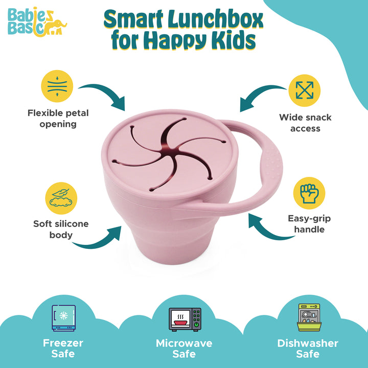 Babies Basic Collapsable Silicone Snack Cup/Box for Kids, Blush