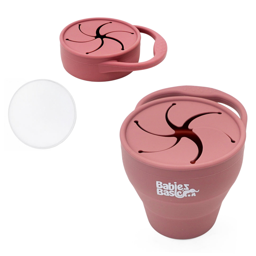 Babies Basic Collapsable Silicone Snack Cup/Box for Kids, Dusty Pink
