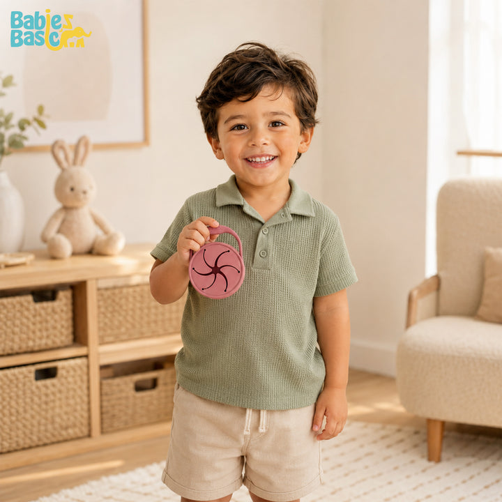 Babies Basic Collapsable Silicone Snack Cup/Box for Kids, Dusty Pink
