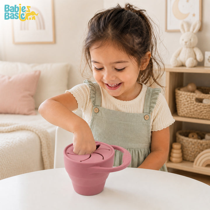 Babies Basic Collapsable Silicone Snack Cup/Box for Kids, Dusty Pink