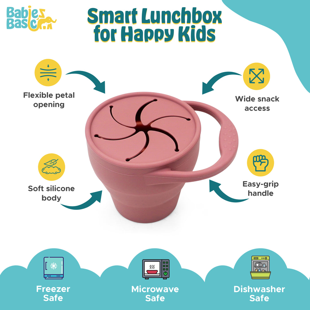Babies Basic Collapsable Silicone Snack Cup/Box for Kids, Dusty Pink