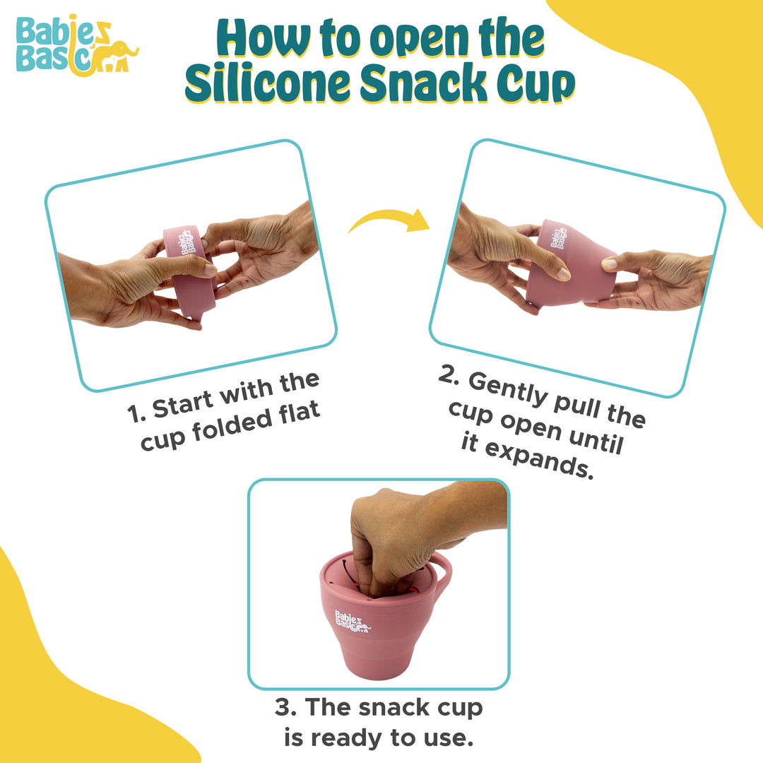Babies Basic Collapsable Silicone Snack Cup/Box for Kids, Dusty Pink