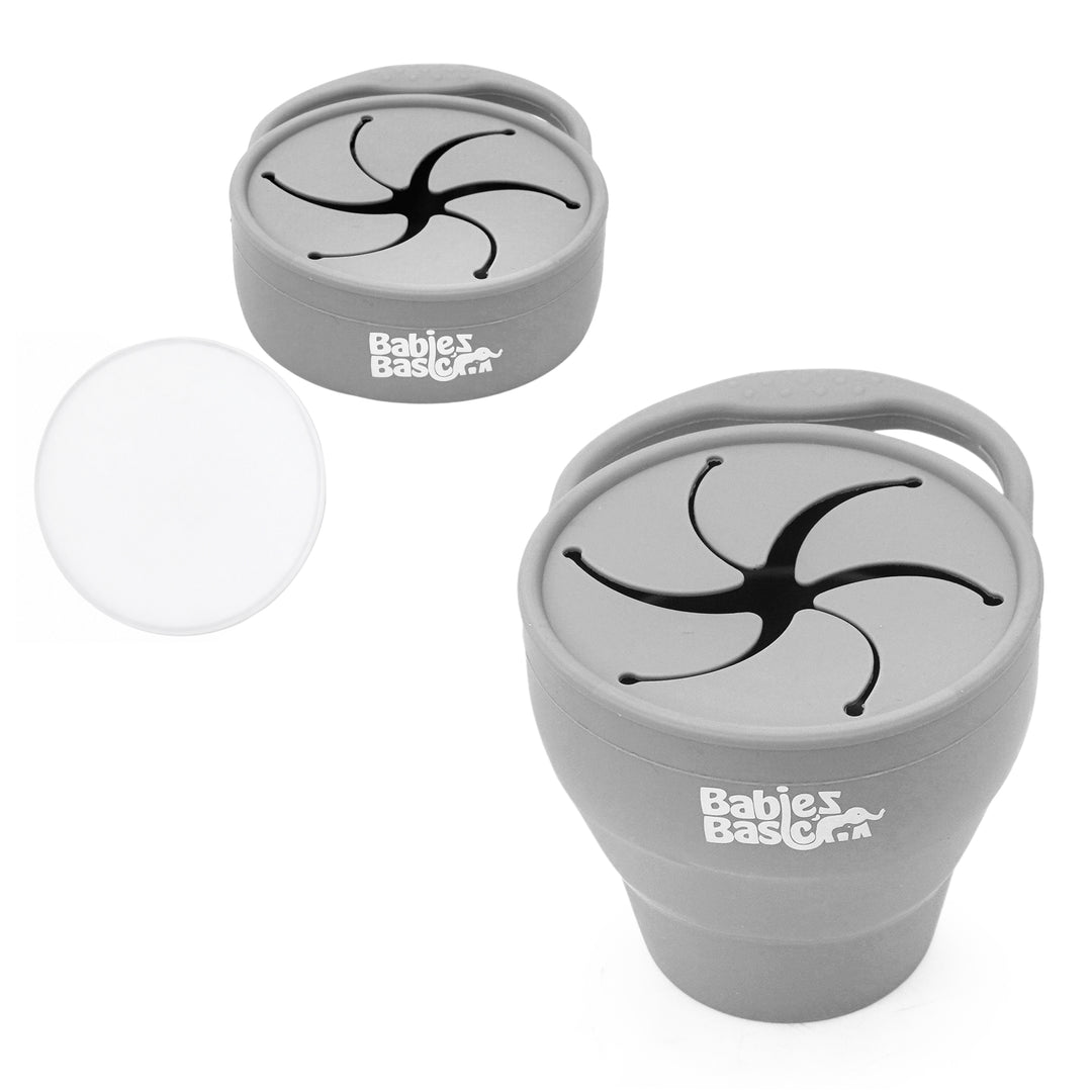 Babies Basic Collapsable Silicone Snack Cup/Box for Kids, Gray