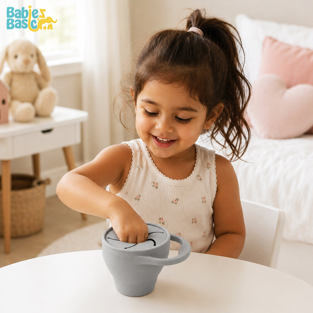 Babies Basic Collapsable Silicone Snack Cup/Box for Kids, Gray