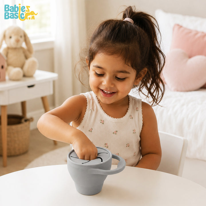 Babies Basic Collapsable Silicone Snack Cup/Box for Kids, Gray