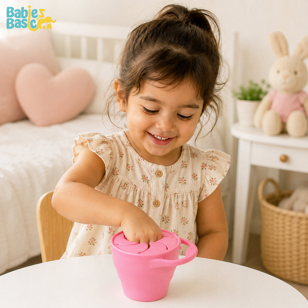 Babies Basic Collapsable Silicone Snack Cup/Box for Kids, Pink