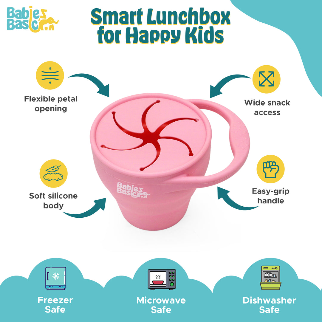 Babies Basic Collapsable Silicone Snack Cup/Box for Kids, Pink